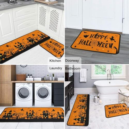 Halloween Kitchen Rugs and Mats Set of 2,Scary Pumpkin Ghost Witch Floor Mats,Non Slip Washable Anti Fatigue Kitchen Runner Rug for Kitchen Sink Front Laundry Room Halloween Decor,17x30+17x47In - Image 7