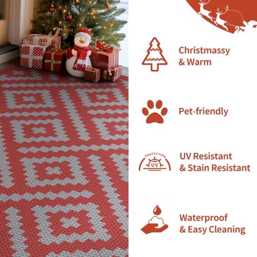 GENIMO Outdoor Rug, Waterproof Plastic Rugs for Patio, 6'x9' Red Grey - Image 5