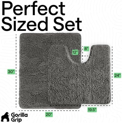 GORILLA GRIP Bathroom Area Rug Sets 2 Piece, Soft Chenille, 30x20 Charcoal - Image 2