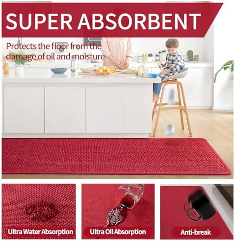YDKGL Kitchen Rugs Kitchen Mats for Floor Non Slip Washable Red 17"x47" - Image 5