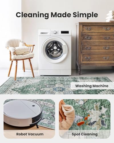AMADA HOMEFURNISHING 2x5 Washable Runner Rug, Low-Profile Kitchen Rugs with Non-Slip Backing & Durable Edge Binding, Vintage Entryway Runner Rug for Bedroom & Hallway - Image 5