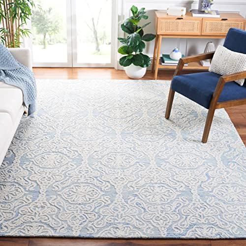 SAFAVIEH Blossom Collection Area Rug - 9' x 12', Blue & Ivory, Handmade Wool, Ideal for High Traffic Areas in Living Room, Bedroom (BLM112M) by Unknown