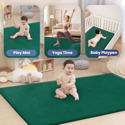 Baby Play Mat for Floor,1.3" Thick Memory foam Tummy Time Mat,Soft Coral Velvet Nursery Rug,Extra Large Non Slip Crawling Mat for Toddlers,Infants,kids,Yoga,Tatami Style for Living Room(Dark Green) - Image 6