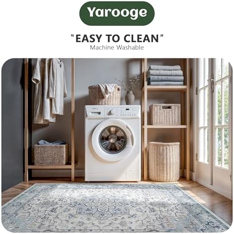 5x7 Area Rugs - Washable Rug Vintage Distress Boho Medallion Rugs for Living Room, Soft Non-Slip Backing Low Pile Carpet for Bedroom Dining Room Office Nursery Dorm Home, Blue Grey Purple - Image 6