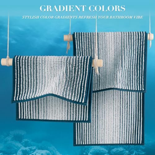 BSICPRO Bathroom Rugs Sets 2 Piece, Non Slip Striped Bath Mats, Teal - Image 4