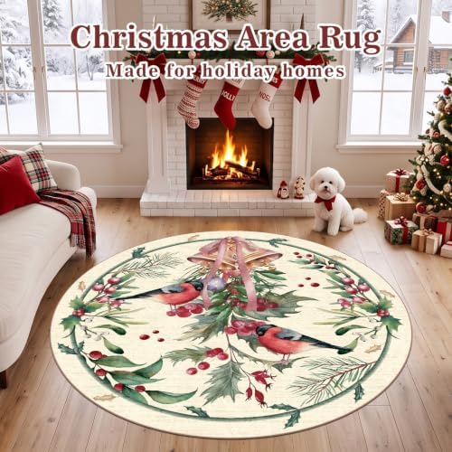 nesrt Beige Christmas Round Washable Area Rugs 5ft Non Slip for Living Room - Image 5