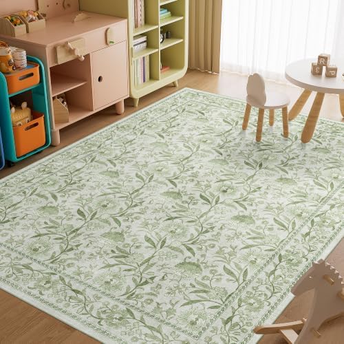 DUKINO 8x10 Area Rug Vintage Floral Washable Rug for Living Room Sage Green - Image 5