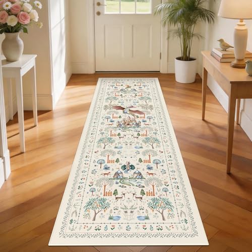 nesrt Washable Fantasy Dragon Runner Rugs for Hallway 2x6ft, Beige Animal Print Kitchen Rug Runners Non Slip, Woodland Floor Carpets for Kid Bedroom Bathroom Entry Decor - Image 6