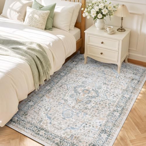 SameBed 5x7 Area Rug Living Room, Vintage Washable Carpet Light Blue - Image 3