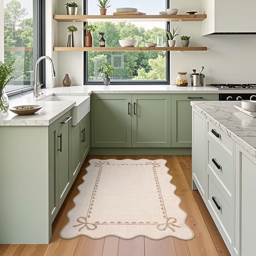 GarveeHome Scalloped Entryway Rug 2x3 Washable Front Door Bow Rug, Beige - Image 4
