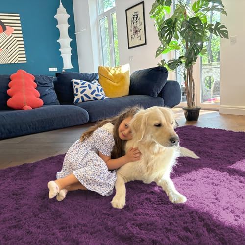 OLANLY 5x7 Machine Washable Large Area Rugs for Living Room, Bedroom, Soft Fluffy Shaggy Bedside Rug, Indoor Floor Carpet for Kids Girls and Boys, Dorms, Nursery, Home Decor Aesthetic, Dark Purple - Image 5