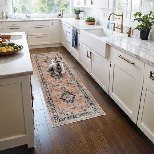 Washable Terracotta Distressed 2x5 Hallway Runner Rug Cozy Kitchen Carpet by HYHAOYUNLAI