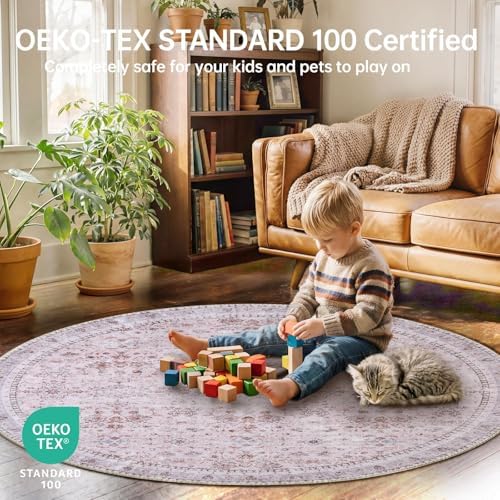 Sasttie Round Rug 6ft, Ultra-Soft Washable Rug for Living Room, Pink - Image 3