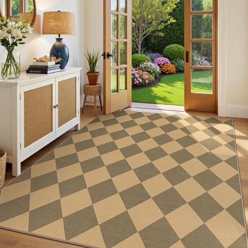 Lessymo Checkered Area Rugs 5x7 for Living Room, Washable Easy Jute Rug by Lessymo