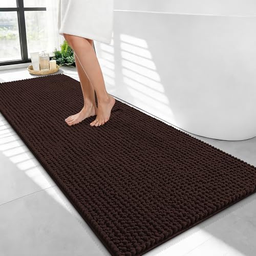 OLANLY Thick Chenille Bathroom Runner Rugs 47x24, Absorbent Bath Mat, Brown by OLANLY