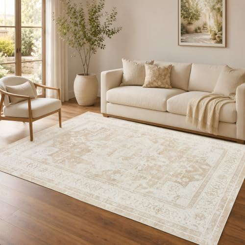Washable 4'x6' Vintage Area Rug for Bedroom Living Room by Unknown