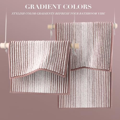 BSICPRO Bathroom Rugs Sets 2 Piece, Non Slip Striped Bath Mats, Mauve Brown - Image 5