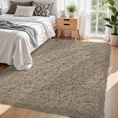6x9 Area Rug for Living Room,Grey Camel Fluffy Shag Non-Slip Bedroom Rugs - Image 2