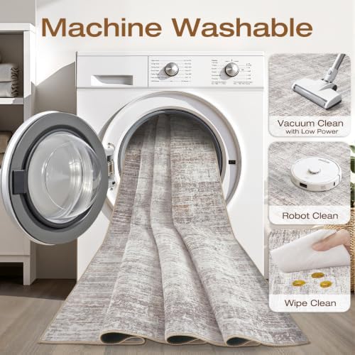LOONGRUG 10x14 Area Rugs Washable Neutral Modern Living Room Rug Grey Tan - Image 2