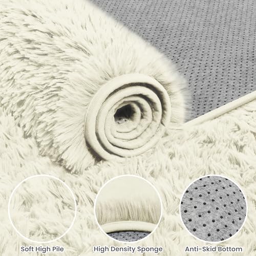 5x8 Fluffy Shag Area Rugs for Living Room Bedroom: Soft Carpet Cream White - Image 6