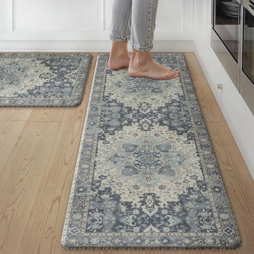 GENIMO Anti Fatigue Kitchen Mats for Floor 2PCS, Standing Rugs,Navy by GENIMO