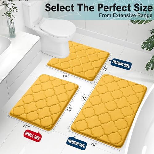 OLANLY Memory Foam Toilet Rugs U-Shaped 24x20, Soft Bath Mat, Yellow - Image 2