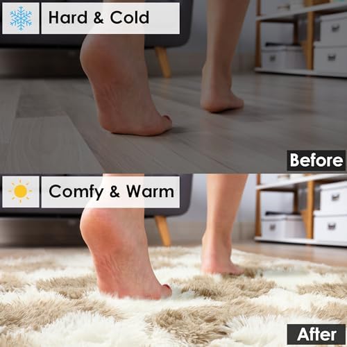 KICMOR Rugs for Living Room 7x10 Area Rug, Beige and Cream White Large Fluffy Shag Shaggy Fuzzy Checkered Bedroom Big Carpet, Soft Plush Rug for Kids Boys Girls Dorm Nursery Home Decor Aesthetic - Image 6