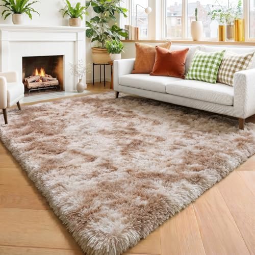Amdrebio Beige Tan Furry Plush Area Rug 5x7 for Bedroom Living Room Nursery by Amdrebio