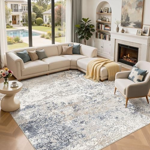 DMOYEST Square Area Rug Living Room Rugs 12x12 Washable Beige Blue Carpet by DMOYEST