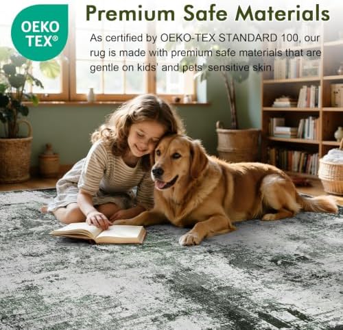 2x6 Ft Abstract Washable Runner Area Rugs for Hallway Green - Image 5