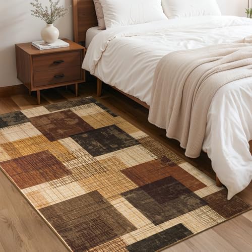 Washable 3x5 Entryway Rug, Throw Rugs with Rubber Backing, Red-Brown - Image 5