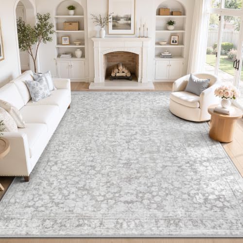 8x10 Area Rugs for Living Room: Boho Vintage Washable Rug Non-Slip Soft Stain Repellent Area Rugs Indoor Low-Pile Large Carpet for Bedroom Office Dining Room Playroom Farmhouse (Grey, 8'x10') by pmtsns