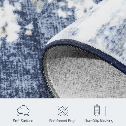 8x10 Area Rug for Living Room, Abstract Washable Large Rugs, Dark Blue - Image 7