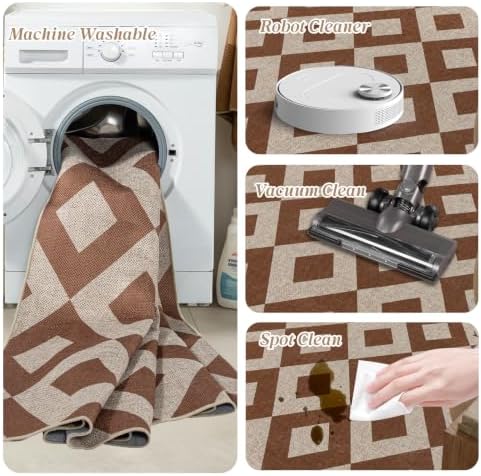 8×10 Easy Jute Rug Washable Rugs Low Pile Indoor Farmhouse Neutral Non Slip Rug Modern Carpet Door Mat for Backyard Bedroom Kitchen Porch Patio Brown - Image 7