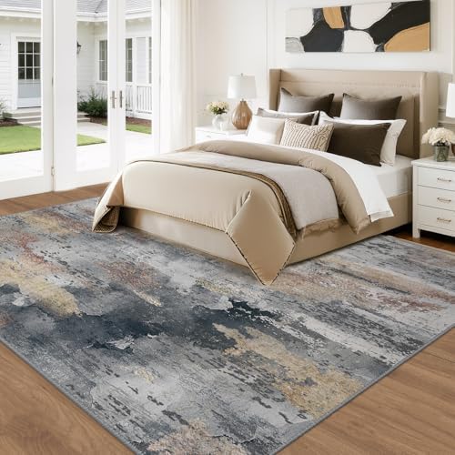RELEANY Washable 8'x10' Abstract Area Rug for Living Room Ash Brown - Image 3