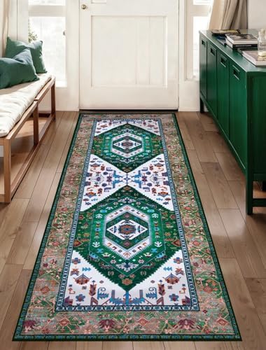 SERISSA 2x5 Washable Non Slip Boho Runner Rug for Hallway，Green White - Image 5