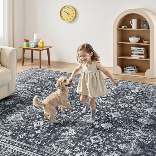 9x12 Area Rugs for Living Room, Black Washable Non-Slip Large Carpet - Image 5
