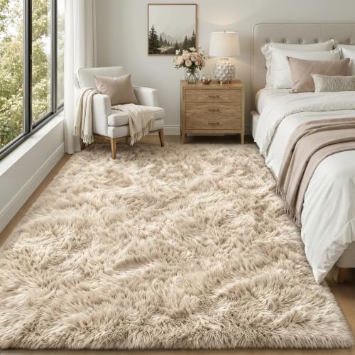 TENGTENGLINK 6x9 Fluffy Shag Area Rug Living Room Bedroom Washable Camel - Image 2