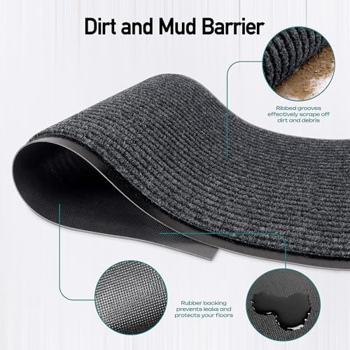 Durable Rubber Door Mat - Heavy Duty, Indoor/Outdoor, Easy Clean, Waterproof, Low-Profile Mat for Entry, Patio, Garage - Stylish (Charcoal, 8' x 4' (Mud Trapper)) - Image 4