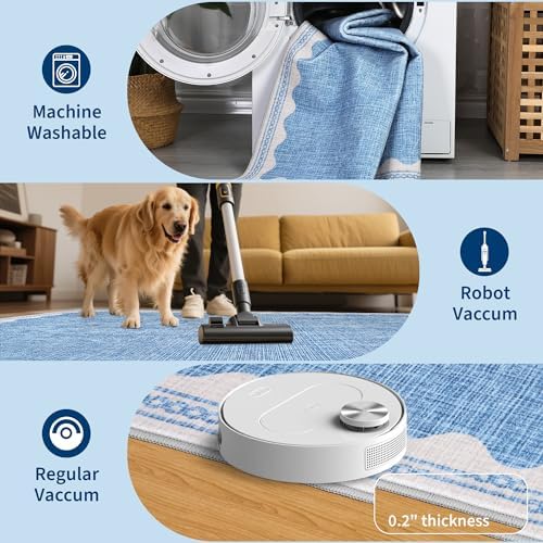 GarveeHome 4 x 6 Rug Non-Slip Washable Low-Pile Carpet - Scalloped Solid Blue Modern Minimalism Rugs for Bedroom Living Room Nursery Kitchen Entryway Indoor Mat with Rubber Back - Image 5