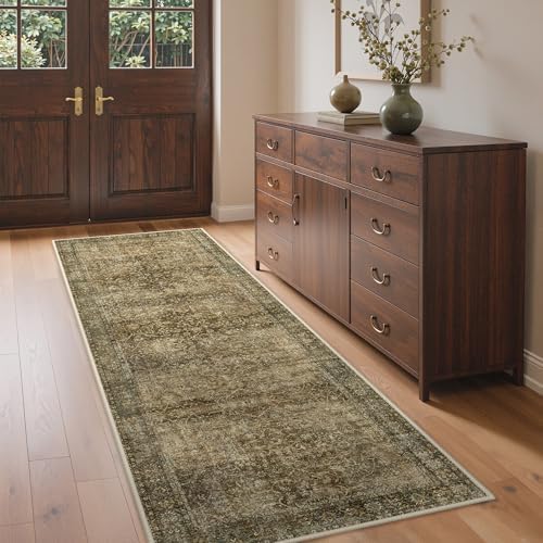 Bavni 2x6 Washable Runner Rug Non Slip for Hallway, Brown Olive - Image 2