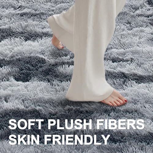 5x7 Ft Large Shag Rugs for Bedroom Living Room for Men Boys, Tie Dyed Ultra Soft Fluffy Furry Area Rug for Indoor Floor, Aesthetic Carpet for Home Decor (Grey) - Image 4
