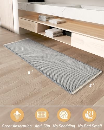 Upgraded Waffle Bath Mat Runner Absorbent Non Slip Bathroom Mat, 2' x 5' - Image 2