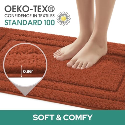 HOMEIDEAS Fall Bathroom Rugs Set of 3, Non Slip Bath Mats, Burnt Orange - Image 3