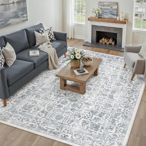 PureCozy Navy Blue Area Rug 8x10 Vintage Floral by PureCozy