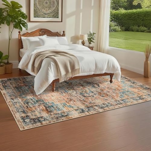 GarveeHome Vintage Area Rug 4x6 Washable Rugs for Living Room Green&Brown - Image 3