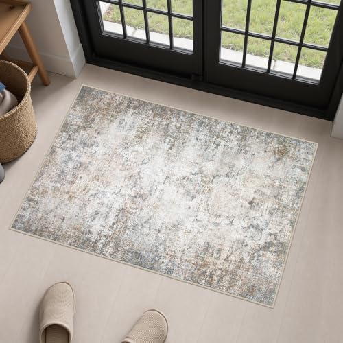 2x3 Washable Entryway Rug: Modern Abstract Indoor Soft Carpet Brown by FXRHLP