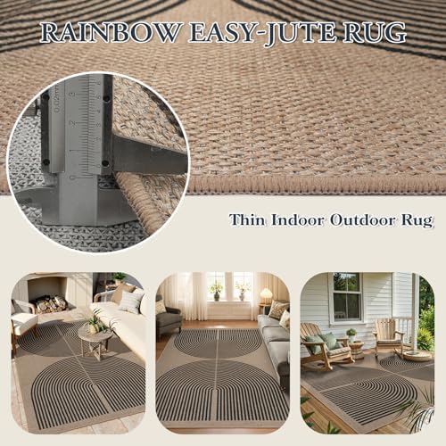 Lahome Modern Rainbow Easy Jute Rug, Washable Rugs 5x7 for Living Room Bedroom Black Farmhouse Indoor Outdoor Patio Carpet, Contemporary Natural Throw Mat Non Slip Carpet for Office RV - Image 3