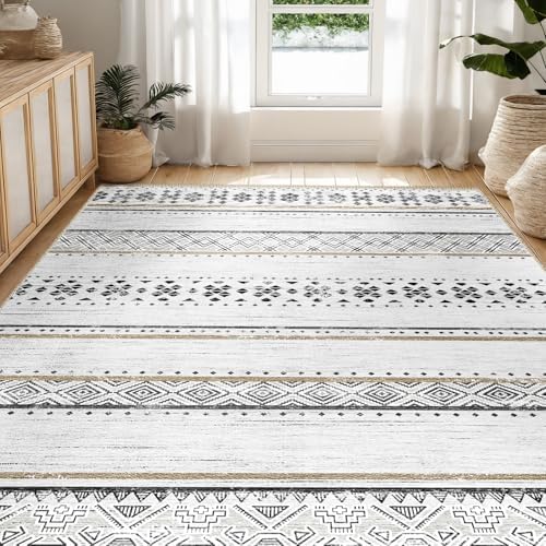 BESTSWEETIE 6x9 Area Rugs for Living Room Washable Moroccan Farmhouse Neutral Geometric Low Pile Non-Slip Soft Print Pattern Rug for Bedroom Kitchen Dining Room Entryway Black/Brown by BESTSWEETIE
