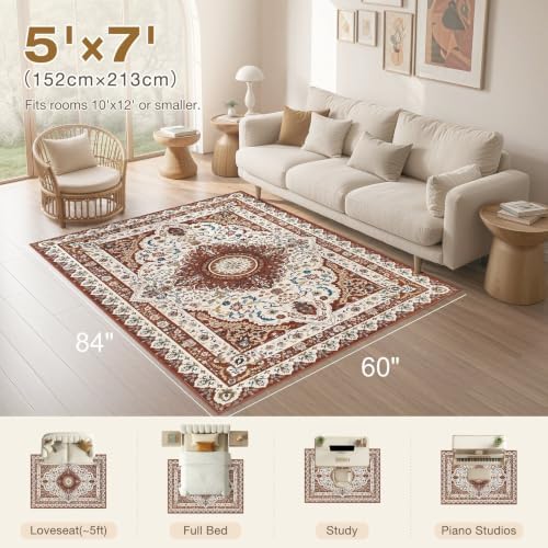 Washable 5x7 Area Rugs: Red Rug for Living Room - Image 2